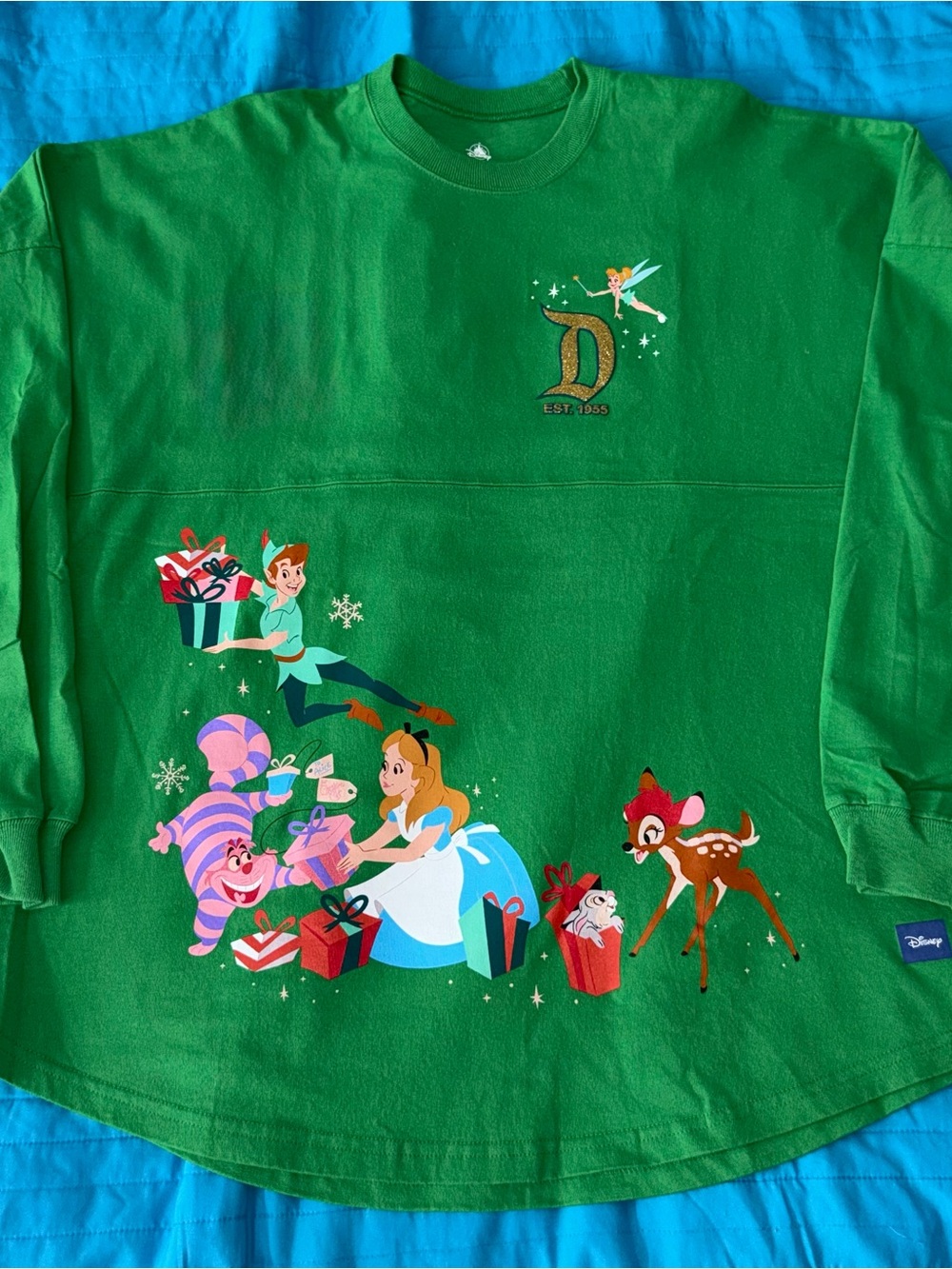 Disney Green Holiday Christmas Spirit Jersey Women L Disneyland